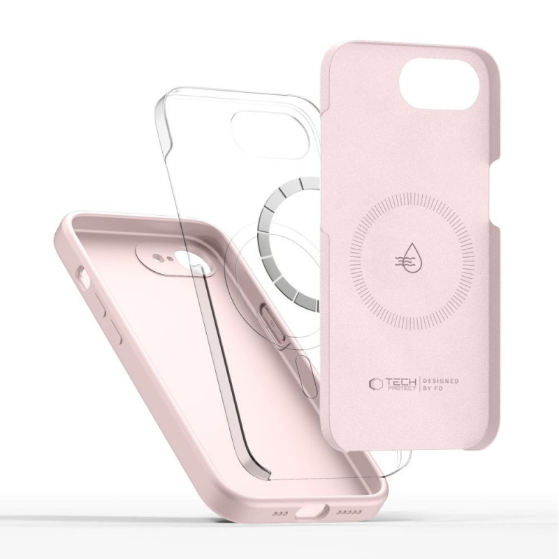 Tech-Protect Silicone MagSafe -suojakotelo Apple iPhone 16e / 17e -puhelimelle, Pink Pearl