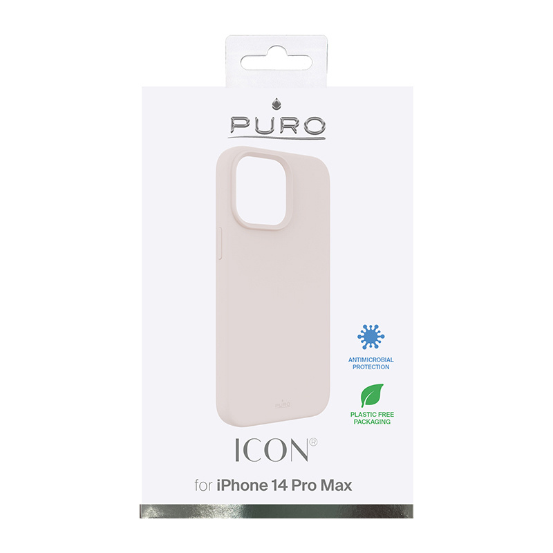 Puro ICON Antimicrobial -suojakotelo Apple iPhone 14 Pro Max -puhelimelle, vaaleanpunainen hiekka