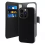 Puro Wallet Detachable MagSafe 2in1 PU-nahkakotelo läpällä ja lompakolla iPhone 14 Pro Max -puhelimelle, musta