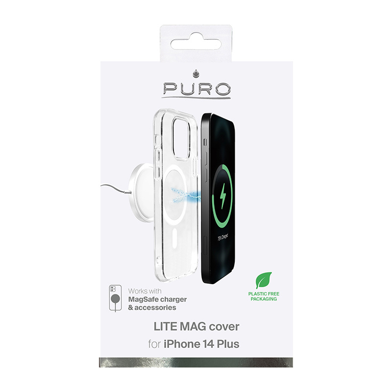Puro Litemag MagSafe -kotelo Apple iPhone 14 Plus / 15 Plus -puhelimelle, läpinäkyvä