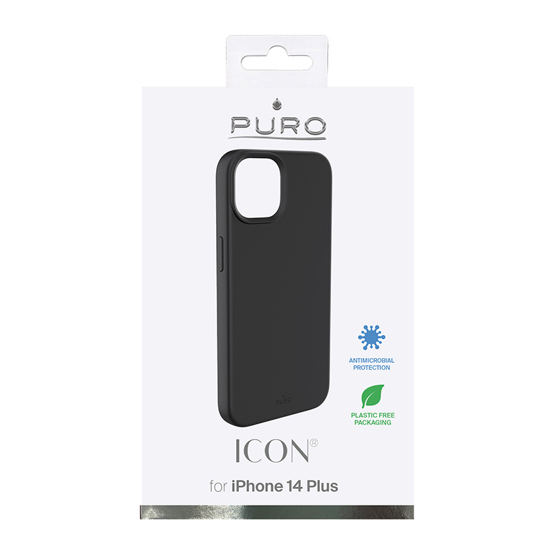 Puro ICON Antimicrobial Cover -suojakotelo Apple iPhone 14 Plus / 15 Plus -puhelimelle, musta
