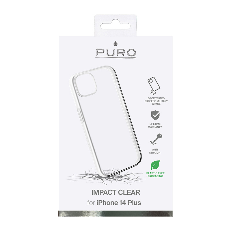 Puro Impact Clear -suojakotelo Apple iPhone 14 Plus / 15 Plus -puhelimelle, läpinäkyvä