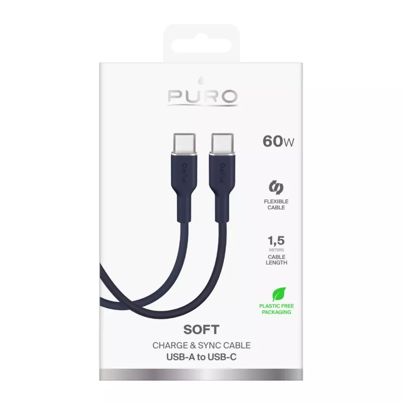 Puro Icon 60W USB-C - USB-C -kaapeli 1,5 m, laivastonsininen