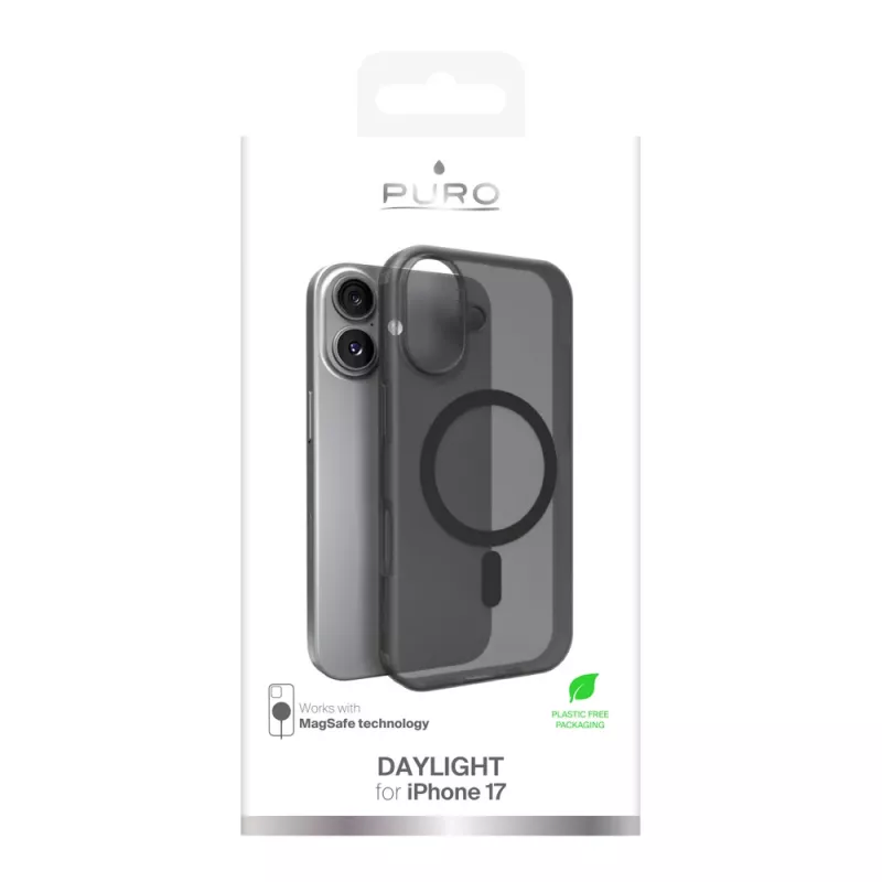 Puro Daylight MagSafe -yhteensopiva silikonikuori iPhone 17:lle, läpikuultava musta