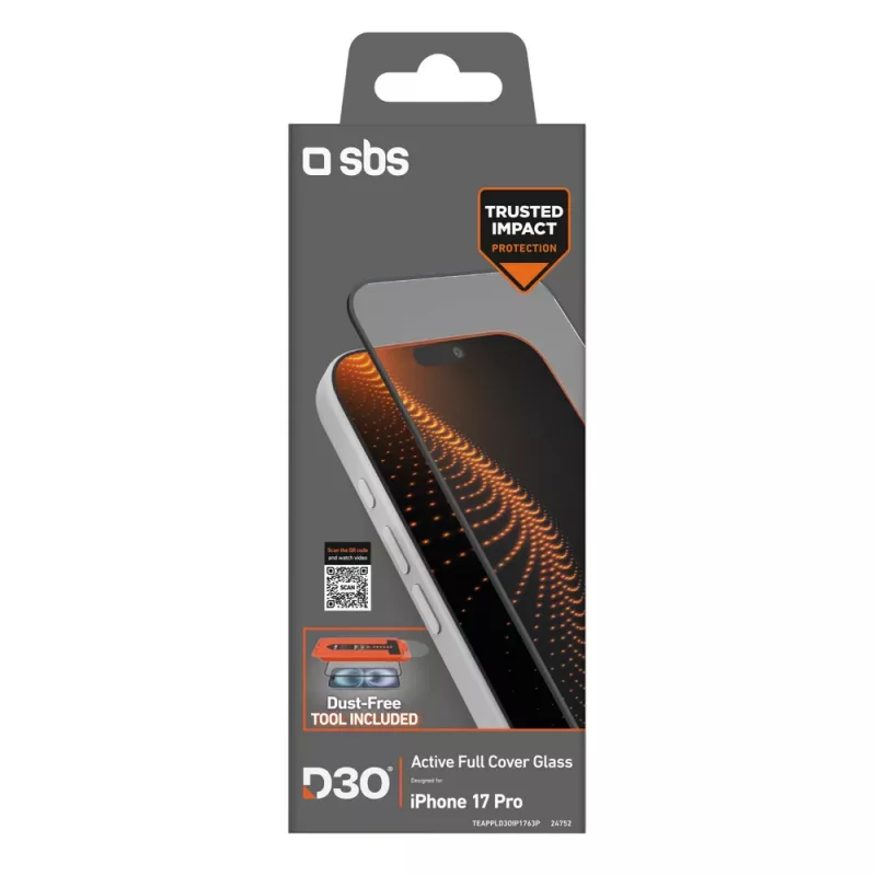 SBS D3O karkaistu lasi asennuskehyksellä iPhone 17 Pro -puhelimelle (1 kpl)