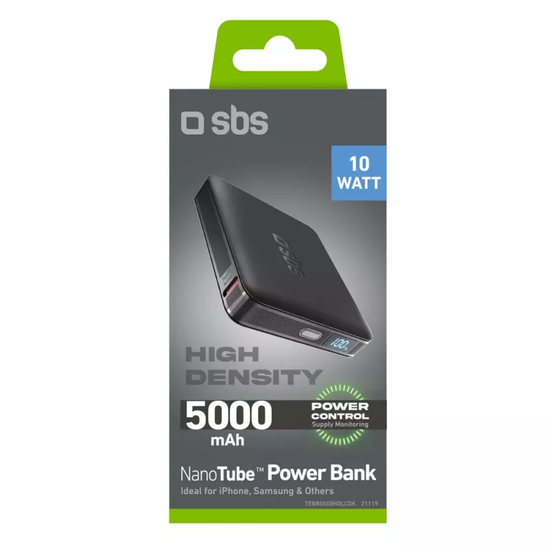 SBS HD 10W 5000mAh USB-C -varavirtalähde LCD-näytöllä, musta