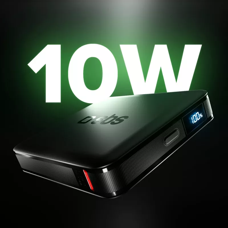 SBS HD 10W 5000mAh USB-C -varavirtalähde LCD-näytöllä, musta