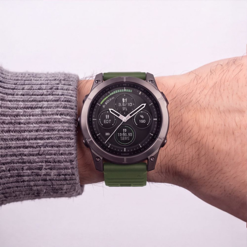 Tech-Protect silikoninen kellonranneke Garmin Fenix 5 / 6 / 6 Pro / 7 / 8 / 8 Pro / E / 9 / 9 Pro 51 mm, Military Green