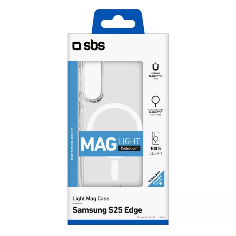 SBS Light Mag -suojakotelo Samsung Galaxy S25 Edge -puhelimelle, läpinäkyvä