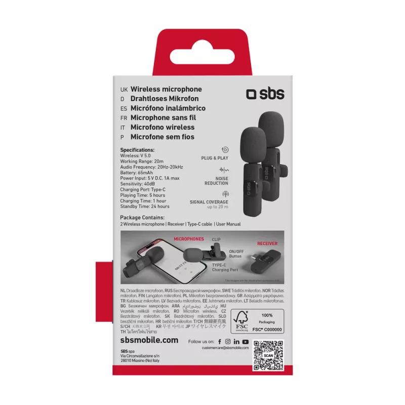 SBS-läppämikrofonit USB-C-vastaanottimella (2 kpl), musta