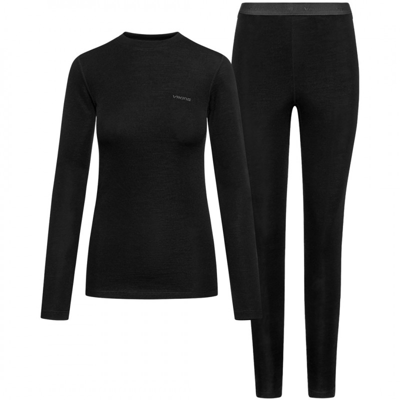 Viking Meriboo Lady Set Merino naisten aluskerrasto, musta, M