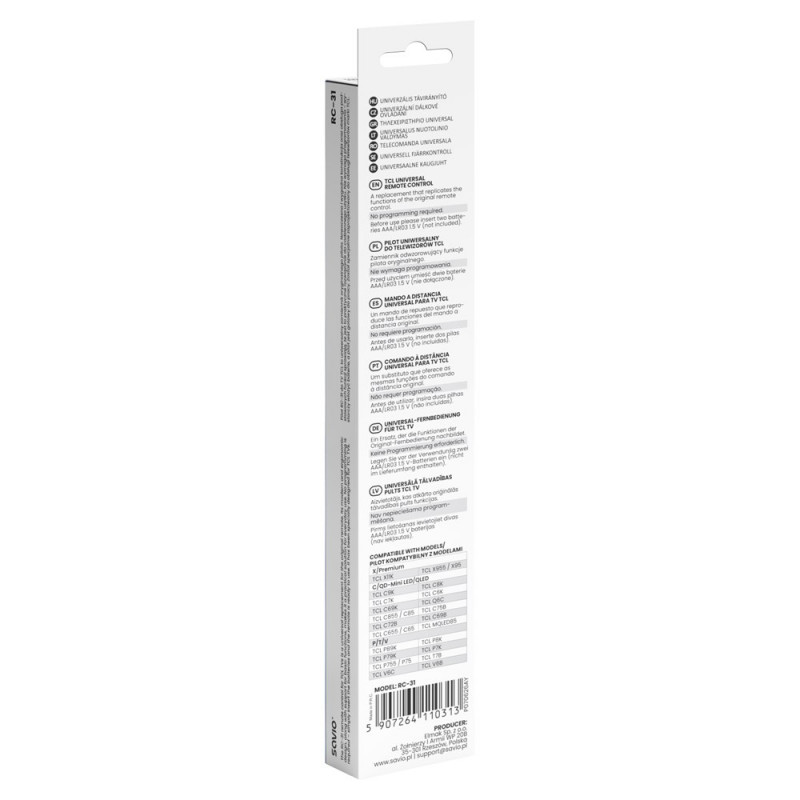 Savio RC-31 yleiskaukosäädin/vara-kaukosäädin TCL-televisioille – SMART TV