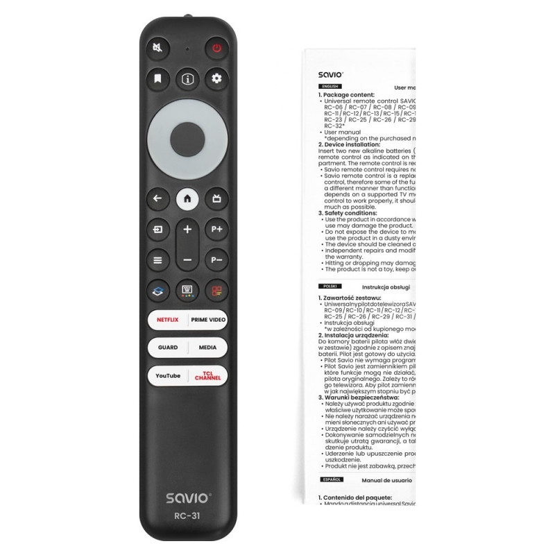 Savio RC-31 yleiskaukosäädin/vara-kaukosäädin TCL-televisioille – SMART TV