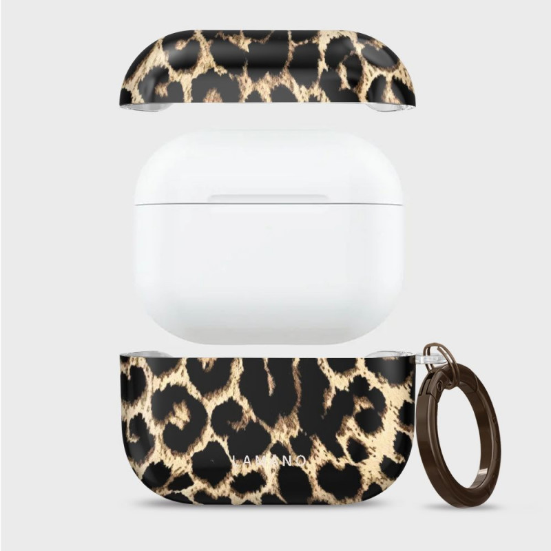 Tech-Protect Lamano-kuori Apple AirPods Pro 3 -kuulokkeille karabiinilla, Exotic Touch (musta ja ruskea)