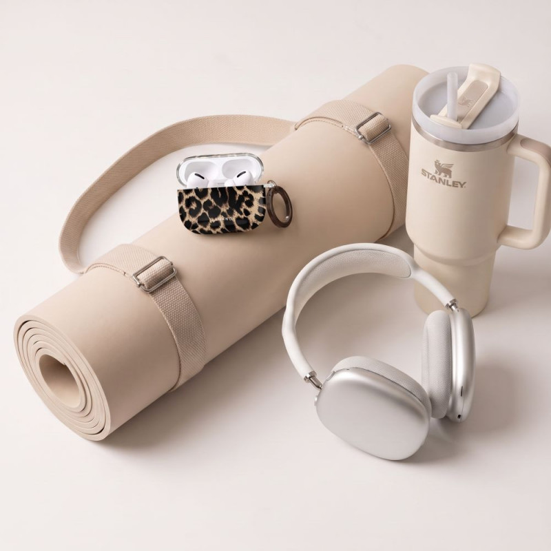 Tech-Protect Lamano-kuori Apple AirPods Pro 3 -kuulokkeille karabiinilla, Exotic Touch (musta ja ruskea)
