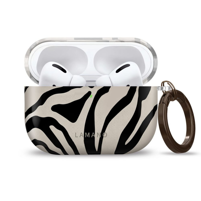 Tech-Protect Lamano -kotelo Apple AirPods Pro 3 -kuulokkeille karabiinilla, Nature Muse (musta ja beige)