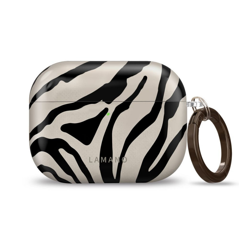 Tech-Protect Lamano -kotelo Apple AirPods Pro 3 -kuulokkeille karabiinilla, Nature Muse (musta ja beige)