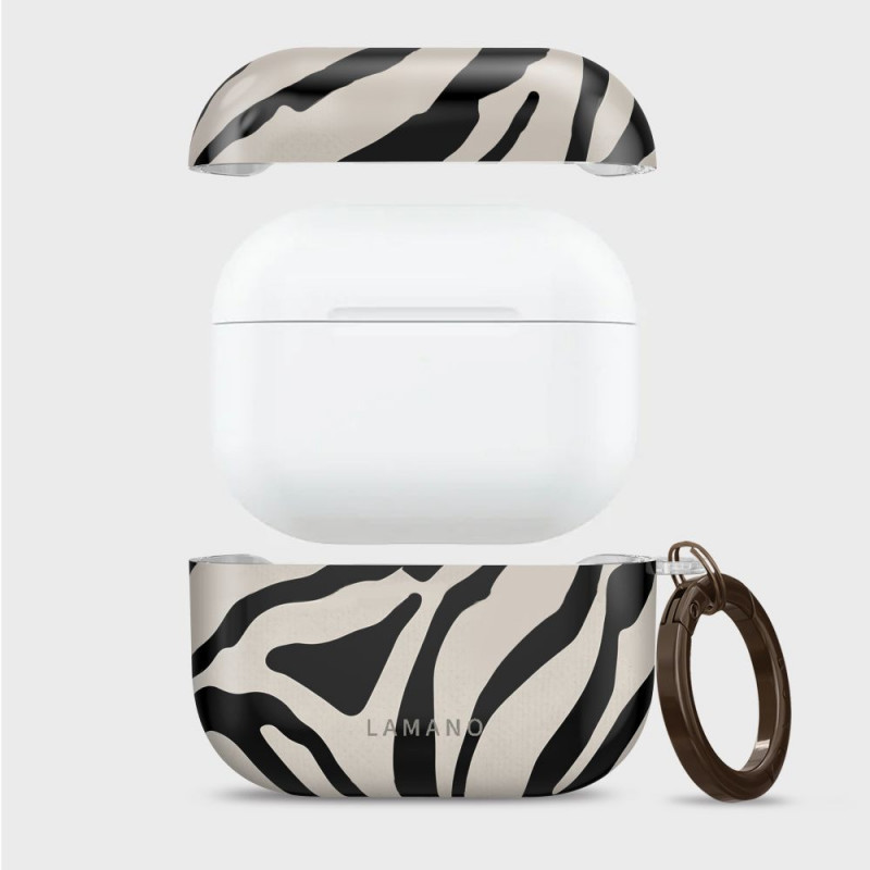 Tech-Protect Lamano -kotelo Apple AirPods Pro 3 -kuulokkeille karabiinilla, Nature Muse (musta ja beige)
