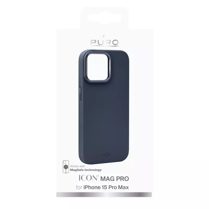 Puro Icon Mag Pro MagSafe -silikonikuori Apple iPhone 15 Pro Max -puhelimelle, tummansininen