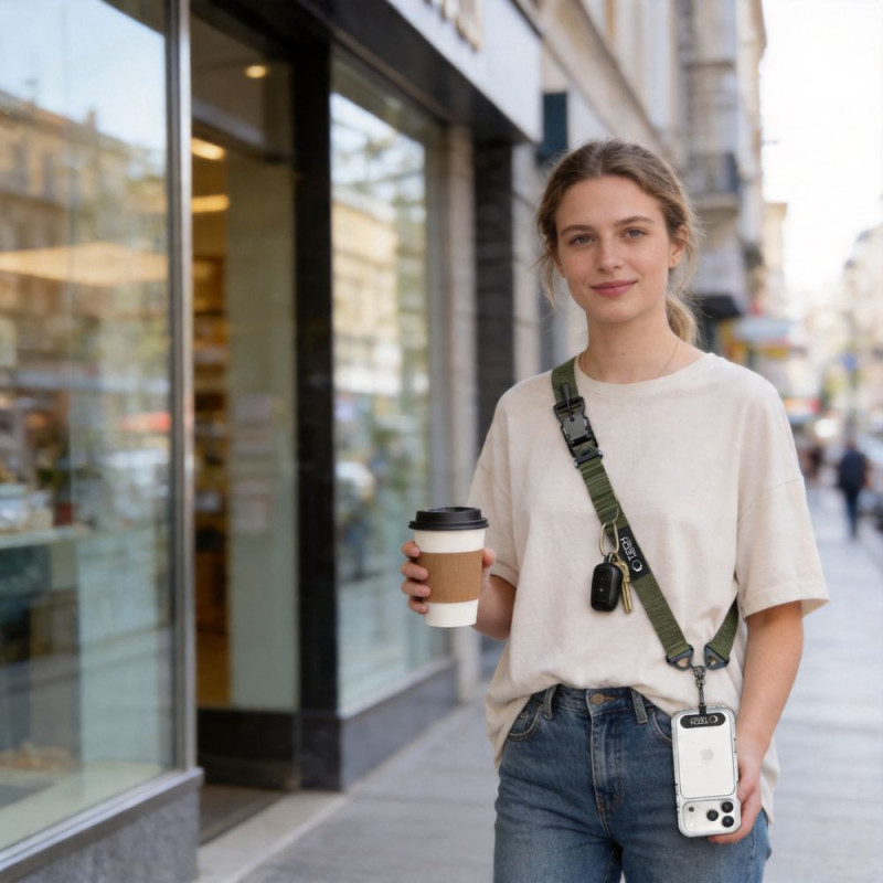 Tech-Protect C9S Rope Crossbody -puhelimen olkahihna, nailon, 91–140 cm, armeijanvihreä