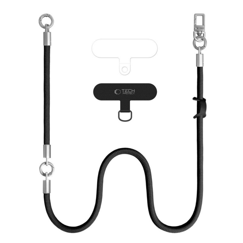 Tech-Protect C10S Rope Crossbody & Wrist Phone Strap Set, musta/titaani