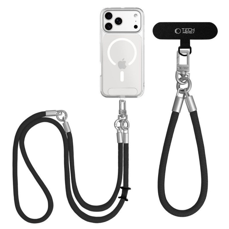 Tech-Protect C10S Rope Crossbody & Wrist Phone Strap Set, musta/titaani