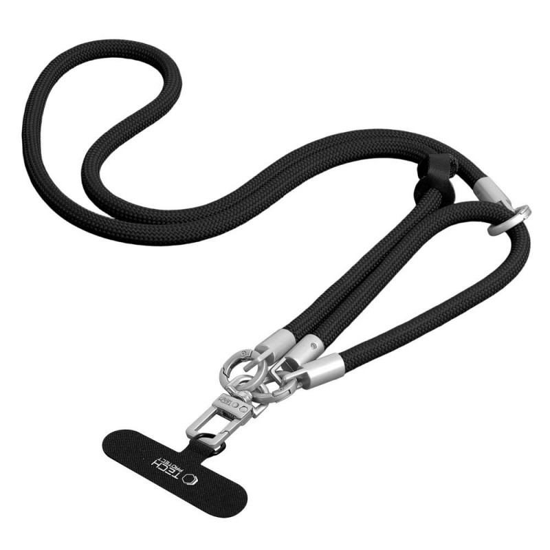 Tech-Protect C10S Rope Crossbody & Wrist Phone Strap Set, musta/titaani