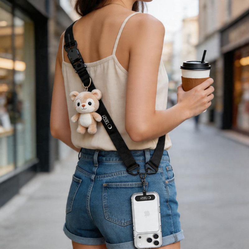 Tech-Protect C9S Rope Crossbody -puhelimen olkahihna, musta