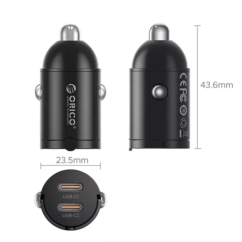 Orico MiniRing MR-30-2C 30W 2x USB-C -autolaturi, musta