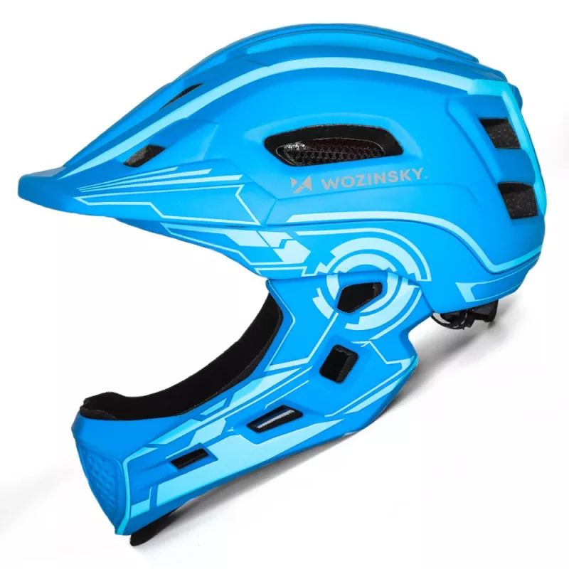 Wozinsky Lasten full face -pyöräilykypärä USB-takavalolla, koko S (52-56 cm), sininen
