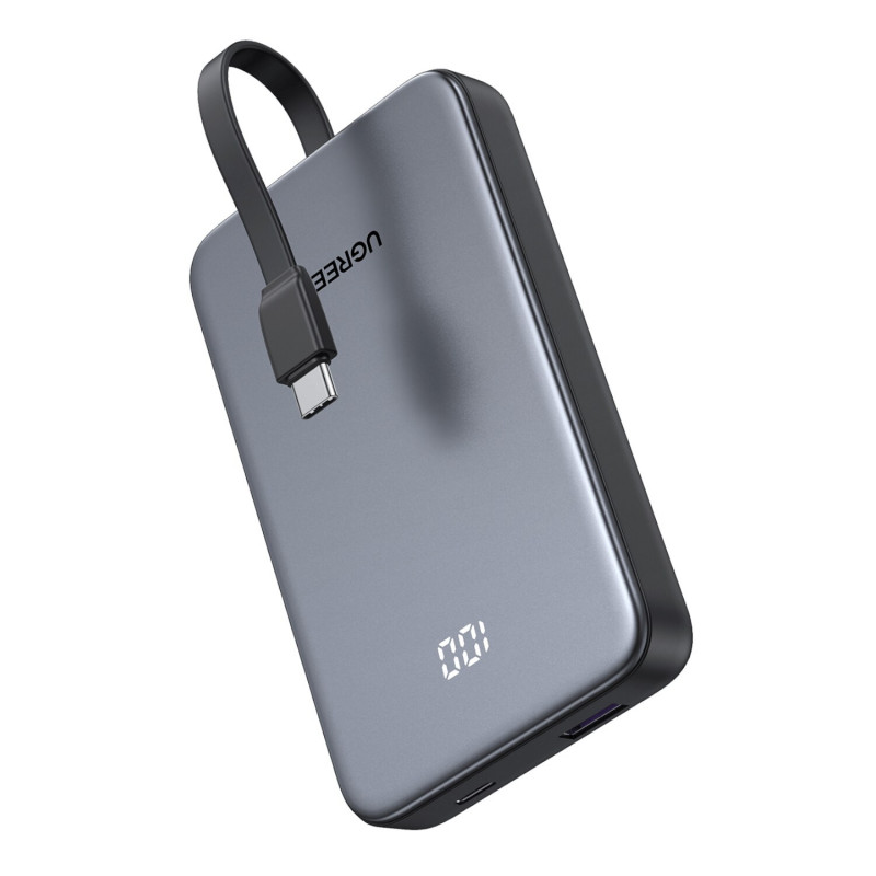 UGREEN PB526 10000mAh 20W varavirtalähde sisäänrakennetulla USB-C-kaapelilla