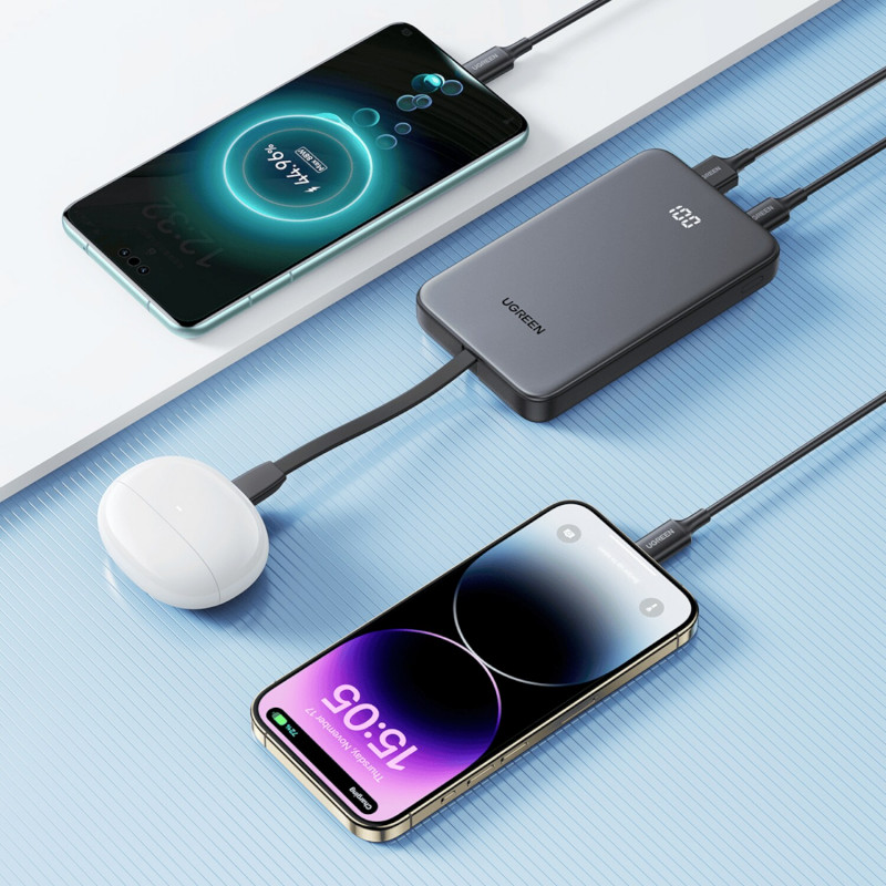 UGREEN PB526 10000mAh 20W varavirtalähde sisäänrakennetulla USB-C-kaapelilla