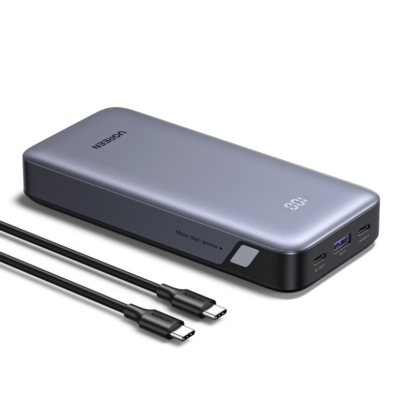 UGREEN PB532 20000mAh 30W kaksisuuntainen pikalataus varavirtalähde, 2x USB-C, USB-A, harmaa
