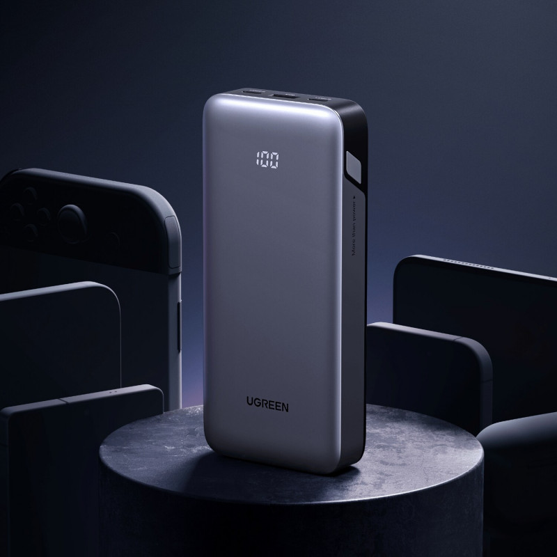 UGREEN PB532 20000mAh 30W kaksisuuntainen pikalataus varavirtalähde, 2x USB-C, USB-A, harmaa