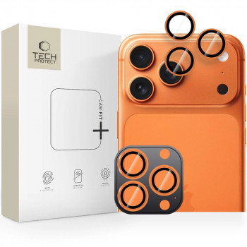 Tech-Protect Camring Fit+ -kameran linssinsuojukset Apple iPhone 14 Pro / 14 Pro Max / 15 Pro / 15 Pro Max / 16 Pro / 16 Pro Max / 17 Pro / 17 Pro Max -puhelimiin, Cosmic Orange