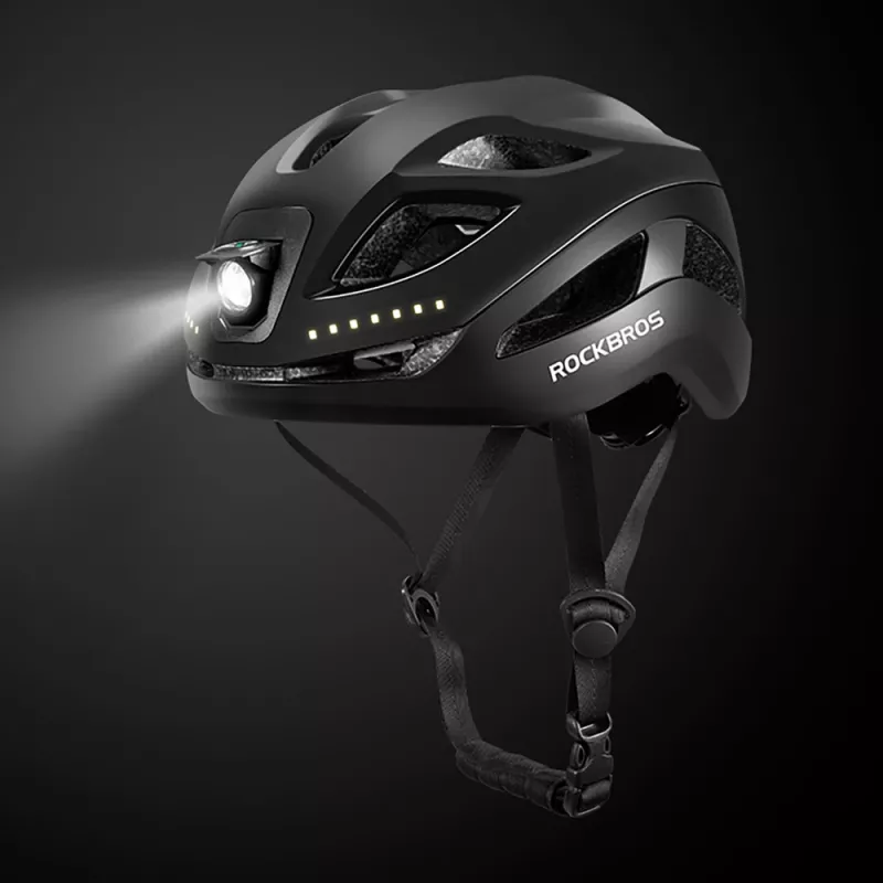 Rockbros ZK-077 pyöräilykypärä integroidulla monisuuntaisella valaistuksella 57–61 cm, musta
