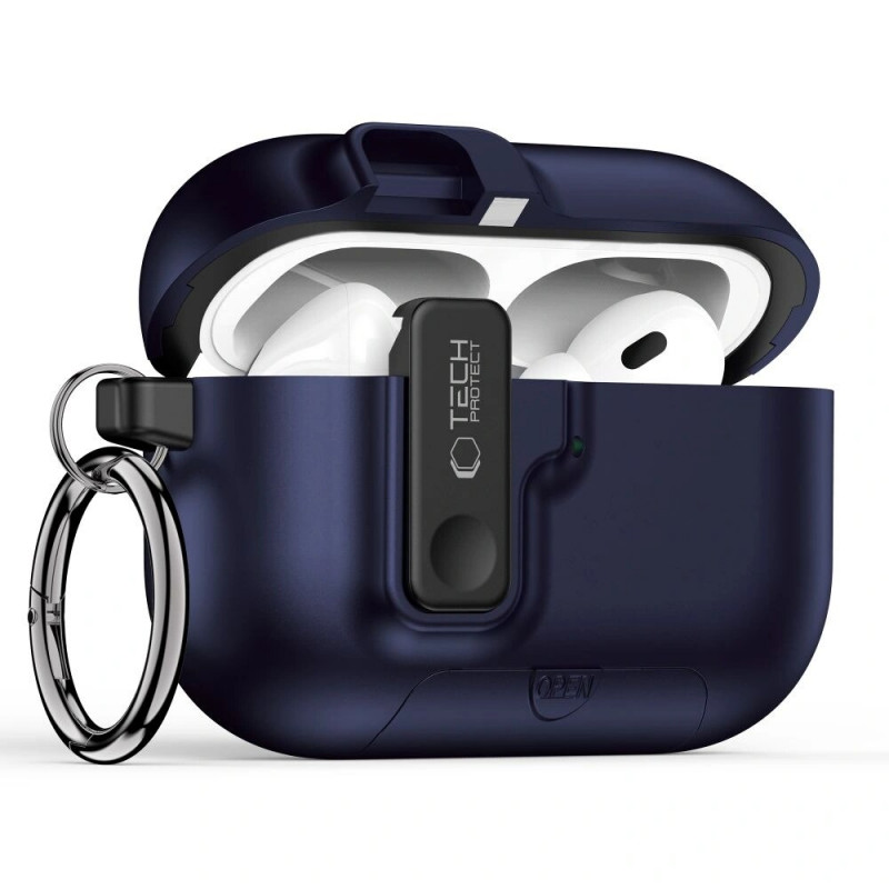 Tech-Protect Slim Hook -kotelo Apple AirPods Pro 3 -kuulokkeille, laivastonsininen