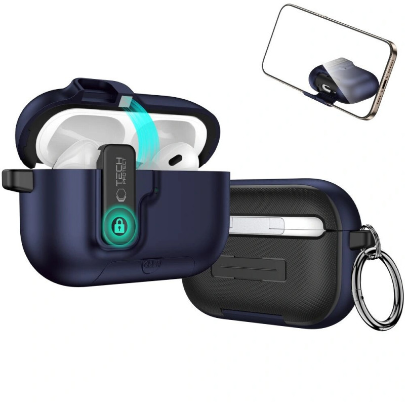 Tech-Protect Slim Hook -kotelo Apple AirPods Pro 3 -kuulokkeille, laivastonsininen