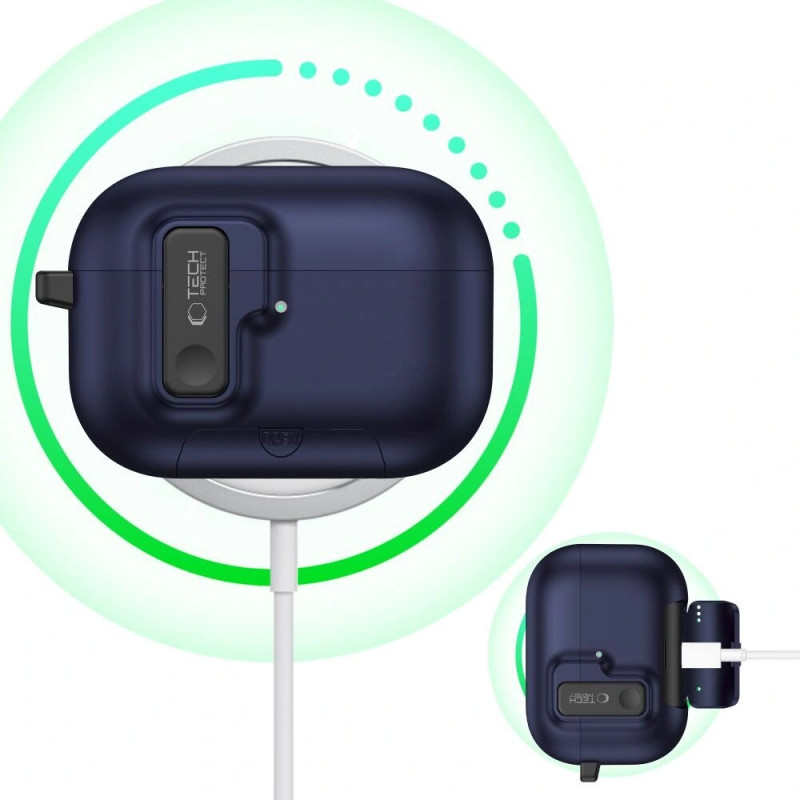 Tech-Protect Slim Hook -kotelo Apple AirPods Pro 3 -kuulokkeille, laivastonsininen