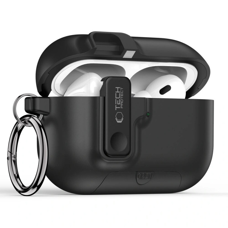Tech-Protect Slim Hook -kotelo Apple AirPods Pro 3 -kuulokkeille, musta