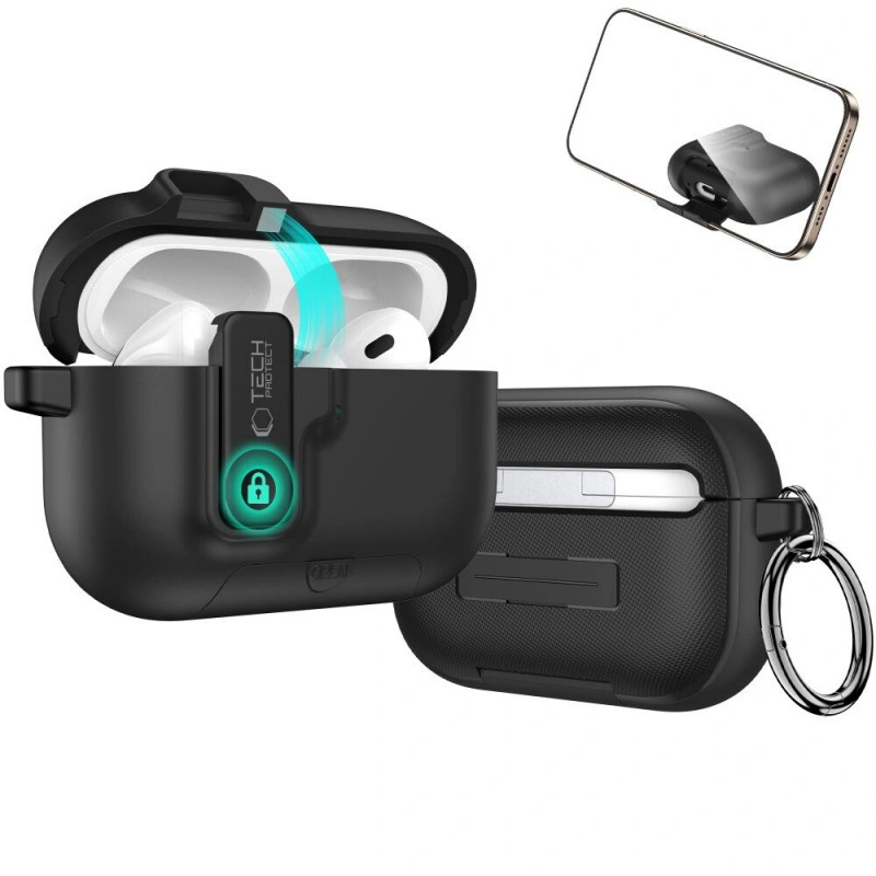 Tech-Protect Slim Hook -kotelo Apple AirPods Pro 3 -kuulokkeille, musta