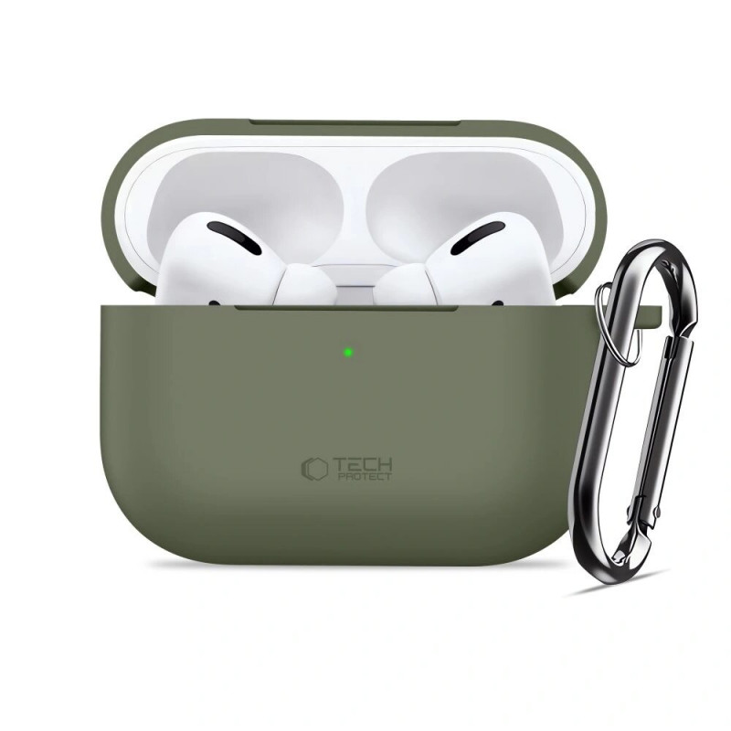 Tech-Protect Silicone Hook -silikonikotelo Apple AirPods Pro 3 -kuulokkeille, oliivinvihreä