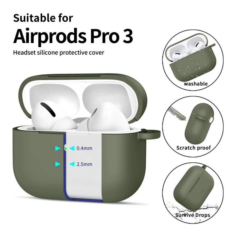 Tech-Protect Silicone Hook -silikonikotelo Apple AirPods Pro 3 -kuulokkeille, oliivinvihreä