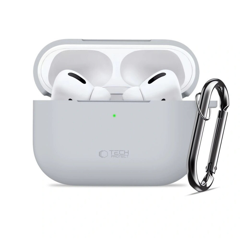 Tech-Protect Silicone Hook -silikonikuori Apple AirPods Pro 3 -kuulokkeille, liitukivenharmaa