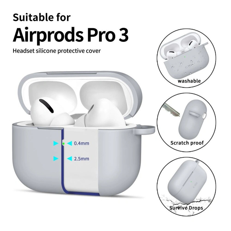 Tech-Protect Silicone Hook -silikonikuori Apple AirPods Pro 3 -kuulokkeille, liitukivenharmaa
