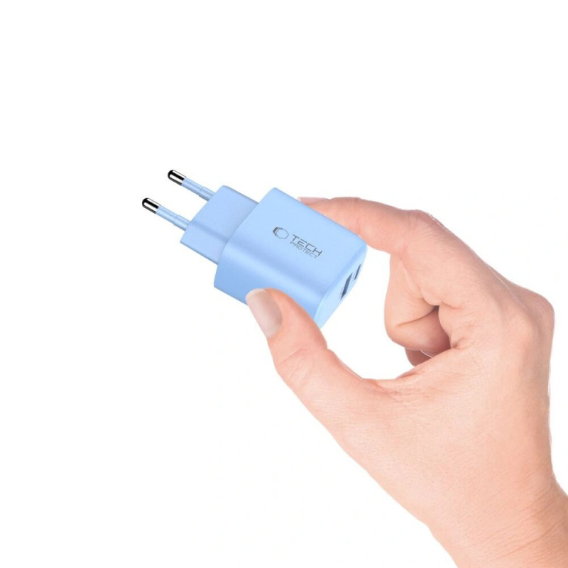 Tech-Protect NCA30 USB-A, USB-C -verkkolaturi PD 30W / QC3.0 vaaleansininen