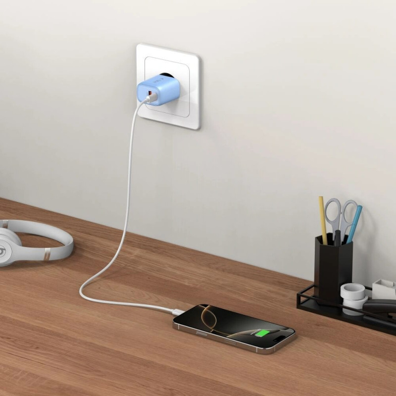 Tech-Protect NCA30 USB-A, USB-C -verkkolaturi PD 30W / QC3.0 vaaleansininen