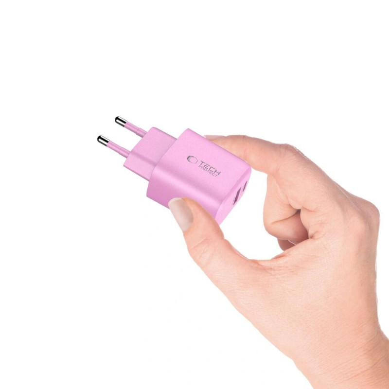 Tech-Protect NCA30 USB-A, USB-C verkkolaturi PD 30W / QC3.0 vaaleanpunainen