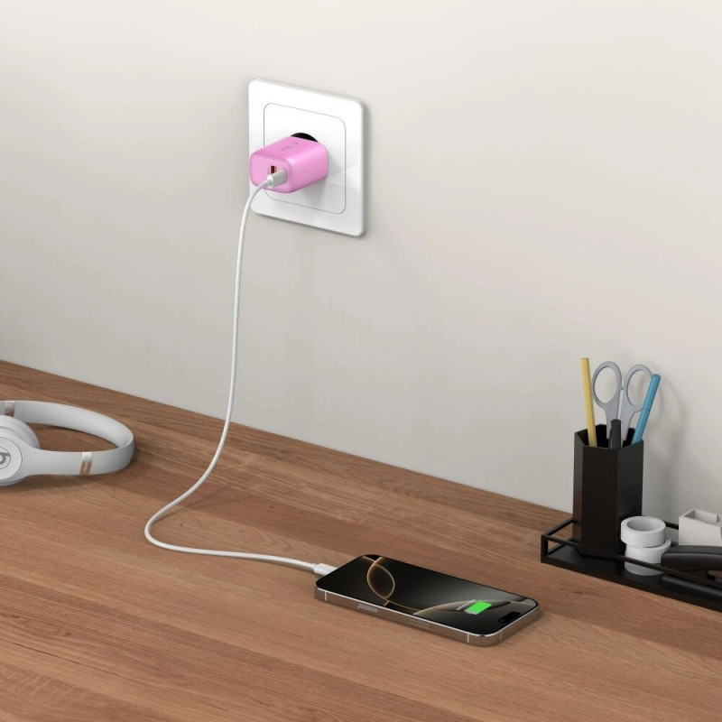 Tech-Protect NCA30 USB-A, USB-C verkkolaturi PD 30W / QC3.0 vaaleanpunainen