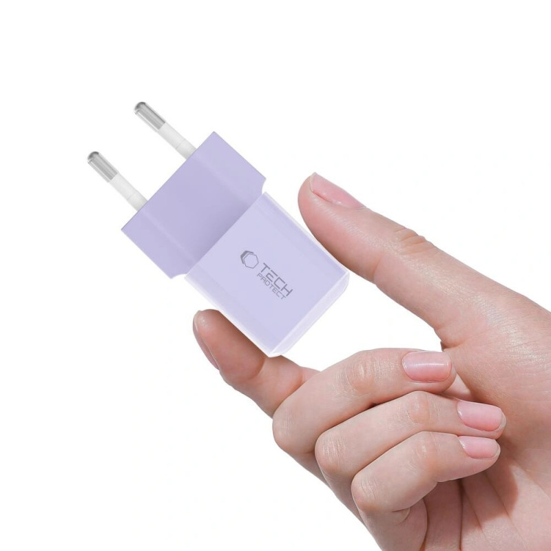 Tech-Protect NCM25 USB-C seinälaturi PD 25W, Baby Purple